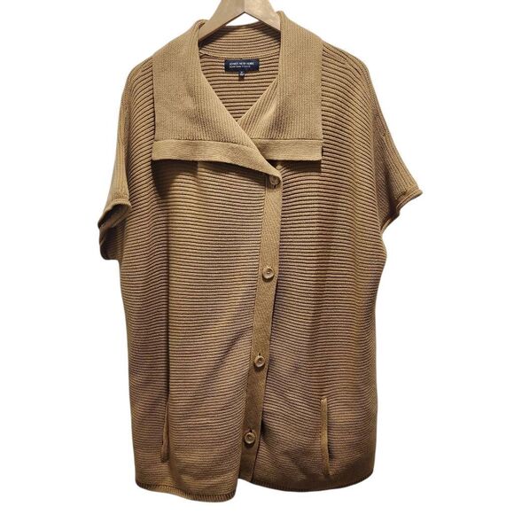 Jones New York brown ribbed knit button front double breasted sweater 1X pockets - Picture 1 of 8
